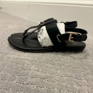 Sofft Black Leather Sandals with Gold Buckle